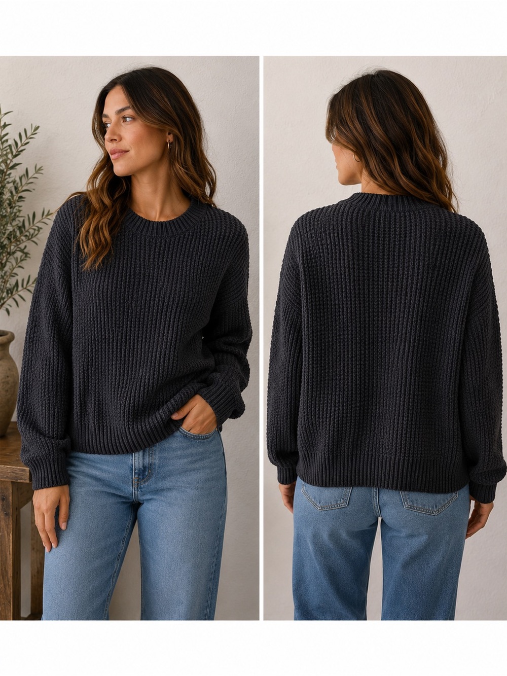 Micaela Greg Navy Chunky Knit Cotton Sweater Size Small